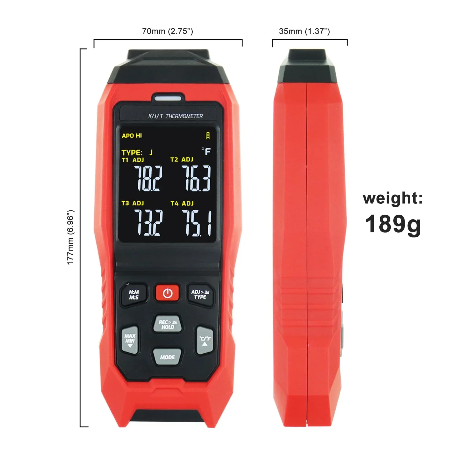 Technical specifications and comparison table for temperature measurement tools